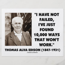 Thomas Edison Not Failed 10,000 Ways Won't Work Full Color Flyer