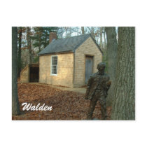 Thoreau's statue and cabin post card