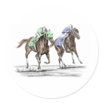 Thoroughbred Horse Racing - The Stretch Round Sticker