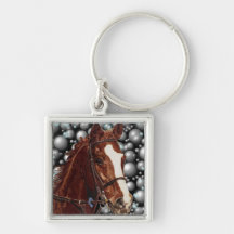 Thoroughbred Horse w/ Bubbles Art Keychain