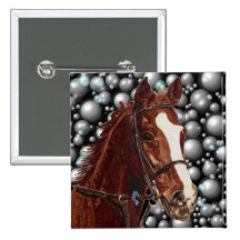 Thoroughbred Horse w/ Bubbles Art Pinback Button