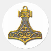 Thor's Hammer-gold Round Sticker