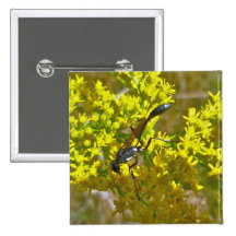 Thread-Waist Wasp on Goldenrod Items Pinback Button