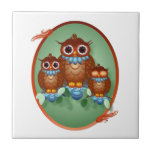 Three Alert Little Owls Oval Tile-Trivet