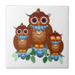 Three Alert Little Owls Tile-Trivet