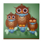 Three Alert Little Owls Tiles-Trivets