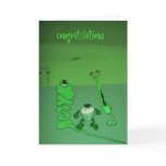 three aliens looking up at ufo greeting card