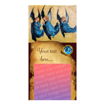 THREE ANGELS IN BLUE  PARCHMENT Sapphire Monogram Picture Card