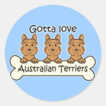 Three Australian Terriers Round Stickers