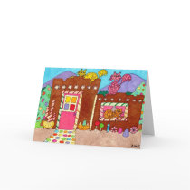 Three Cats at an Adobe Gingerbread House Greeting Cards