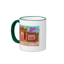 Three Cats at an Adobe Gingerbread House Coffee Mugs