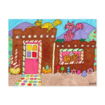 Three Cats at an Adobe Gingerbread House Postcards
