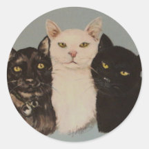 THREE CATS ROUND STICKER