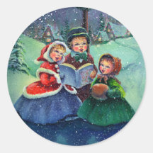 THREE CHRISTMAS CAROLERS by SHARON SHARPE Round Sticker