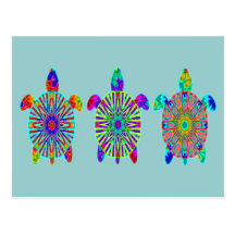 Three Colourful Turtles Postcard