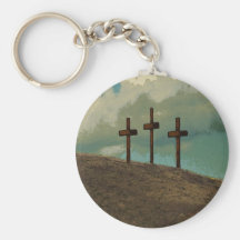 Three Crosses on a hill Keychains