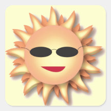 Three-Dimensional Cartoon Sun with Shades Square Sticker