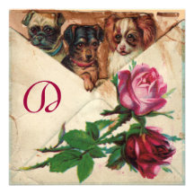 THREE DOGGIES WITH ROSES PERSONALIZED INVITATION