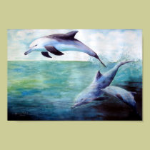 three dolphins watercolor print posters