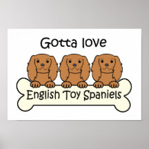 Three English Toy Spaniels Print