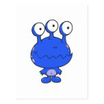 three eyed happy monster blue post card