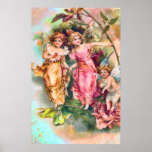 Three Fairies Among the Flowers Poster