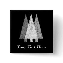 Three Festive Trees. White on Black. Pinback Button