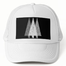 Three Festive Trees. White on Black. Trucker Hat