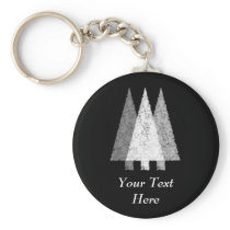 Three Festive Trees. White on Black. Key Chains