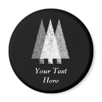 Three Festive Trees. White on Black. Refrigerator Magnets