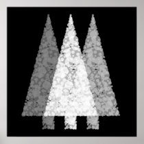 Three Festive Trees. White on Black. Poster