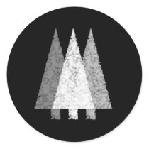 Three Festive Trees. White on Black. Round Stickers