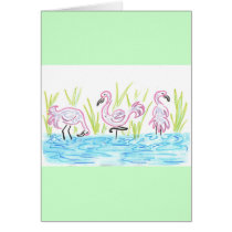 Three Flamingos Greeting Cards