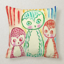 Three Funky Owls Throw Pillow