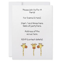 Three Giraffes Cartoon. Personalized Invitations
