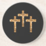 Three Golden Crosses on Black Background Drink Coaster