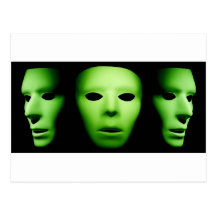 Three Green Alien Faces.jpg Postcard
