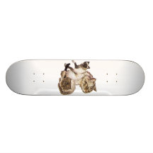 Three Grey and Golden Brown Pet Cats Sketched. Skateboard Deck