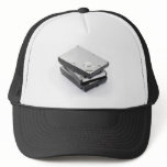 Three hard disks stacked trucker hat