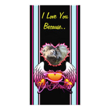 Three Hearts Angel Wings Heart Breaker sign. Customized Photo Card