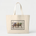 Three Horses Racing - Neck and Neck to Finish Tote Bag