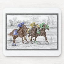 Three Horses Racing - Neck and Neck to Finish Mousepad