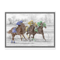 Three Horses Racing - Neck and Neck to Finish Postcard