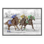 Three Horses Racing - Neck and Neck to Finish Postcard