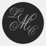 Three Initial Monogram Black Grey Wedding Sticker