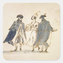 Three Masked Figures in Carnival Costume (pen & in Square Stickers