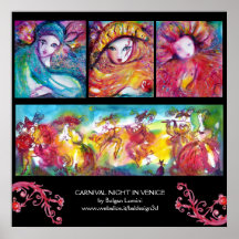 THREE MASKS AND CARNIVAL NIGHT IN VENICE PRINT