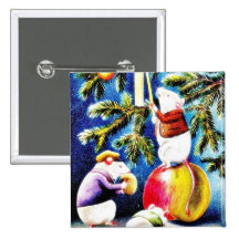 Three mice playing with gifts in the christmas tre button