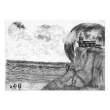 Three Moons A Day at The Beach, Pencil Drawing Photo Art