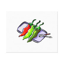 Three Peppers Fork Knife on Tray Graphic Gallery Wrapped Canvas